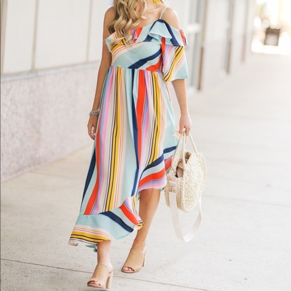 Boohoo Dresses & Skirts - Bold Stripe One Sleeve Midi Dress